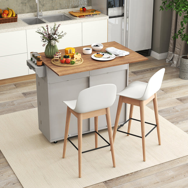 Rolling Kitchen Island with Trash Can Cabinet and Rubber Universal Wheels-Grey