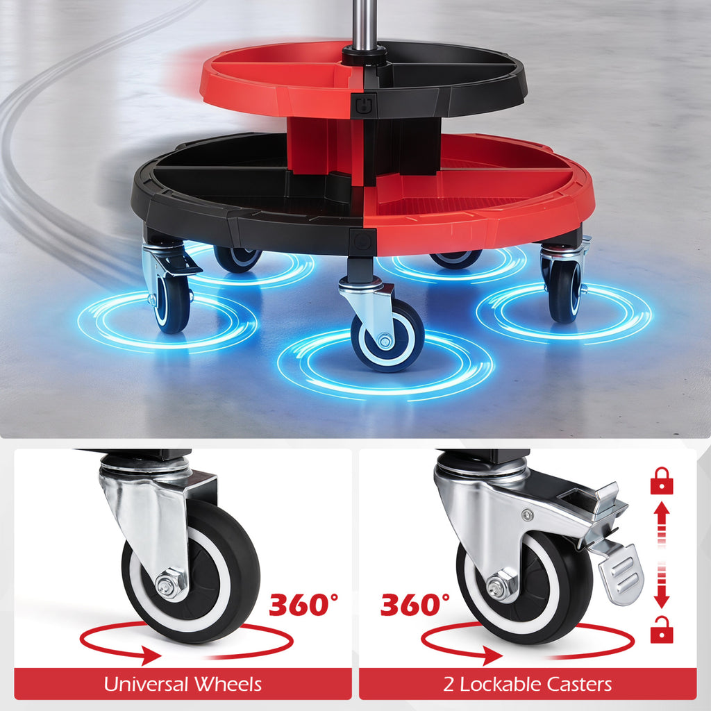 Rolling Mechanic Stool with Cushioned Seat and 5 Wheels 330 LBS-Red