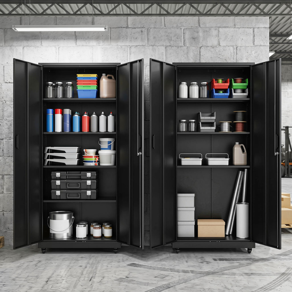 Rolling Metal Storage Cabinet 73 Inches Lockable File Cabinet with 4 Smooth Wheels-Black
