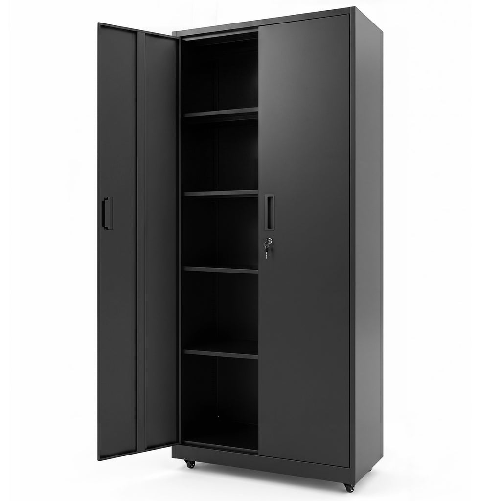 Rolling Metal Storage Cabinet 73 Inches Lockable File Cabinet with 4 Smooth Wheels-Black