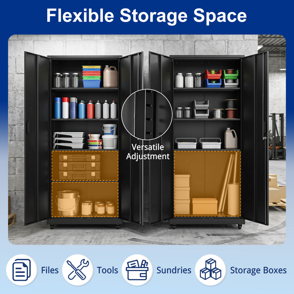 Rolling Metal Storage Cabinet 73 Inches Lockable File Cabinet with 4 Smooth Wheels-Black