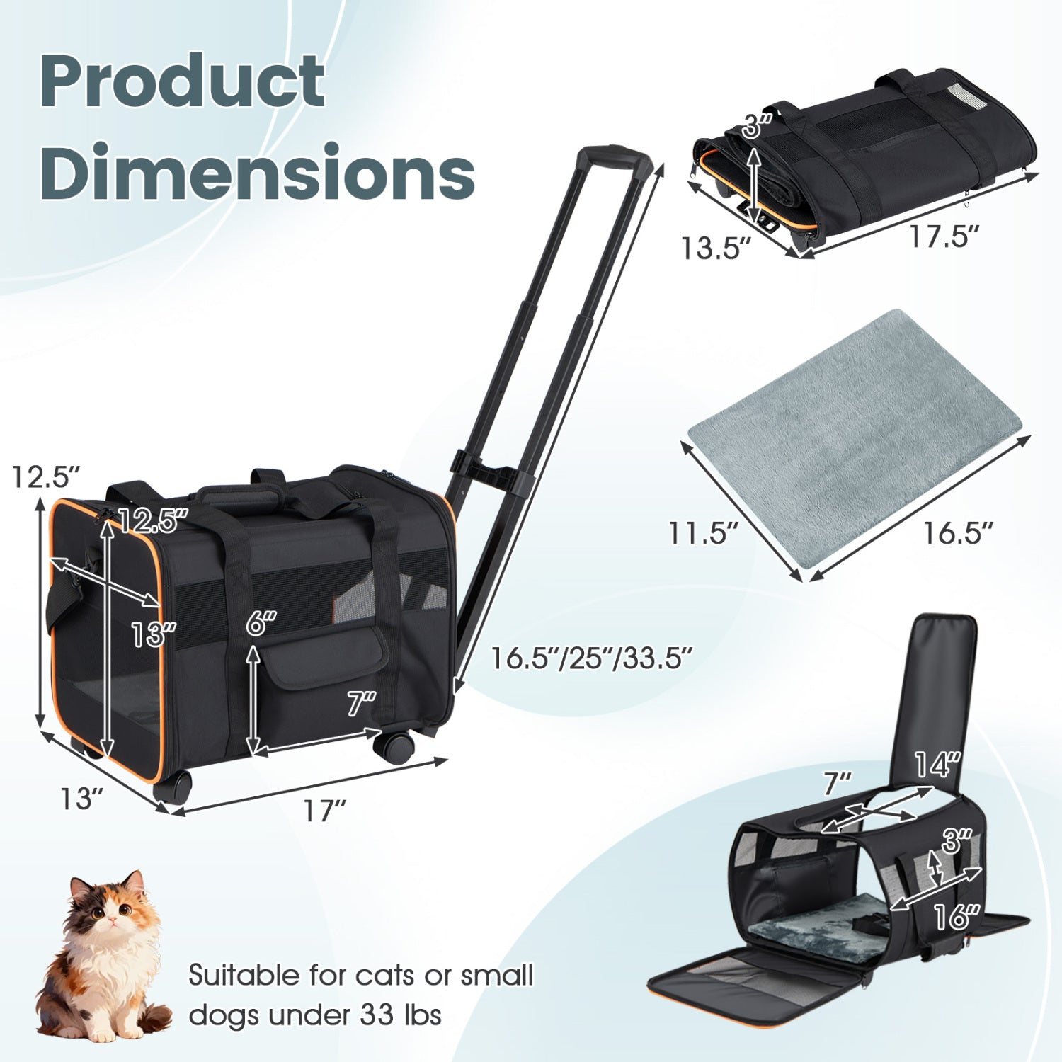 Rolling Pet Carrier Foldable Soft-sided Dog Travel Crate