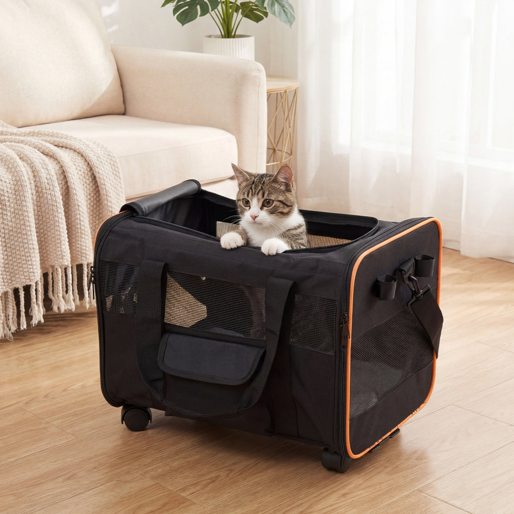 Rolling Pet Carrier Foldable Soft-sided Dog Travel Crate