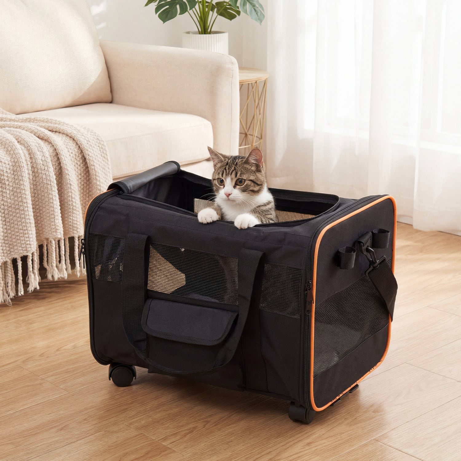 Rolling Pet Carrier Foldable Soft-sided Dog Travel Crate