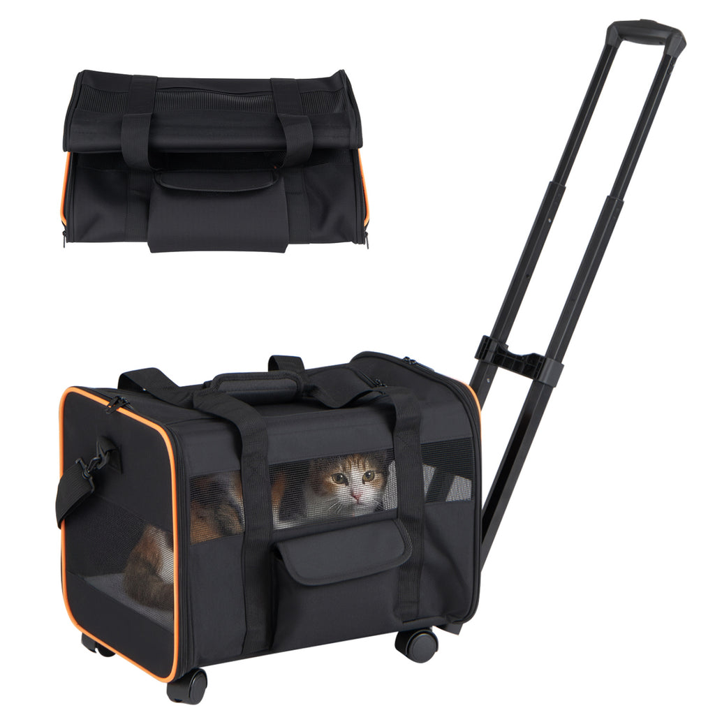 Rolling Pet Carrier Foldable Soft-sided Dog Travel Crate