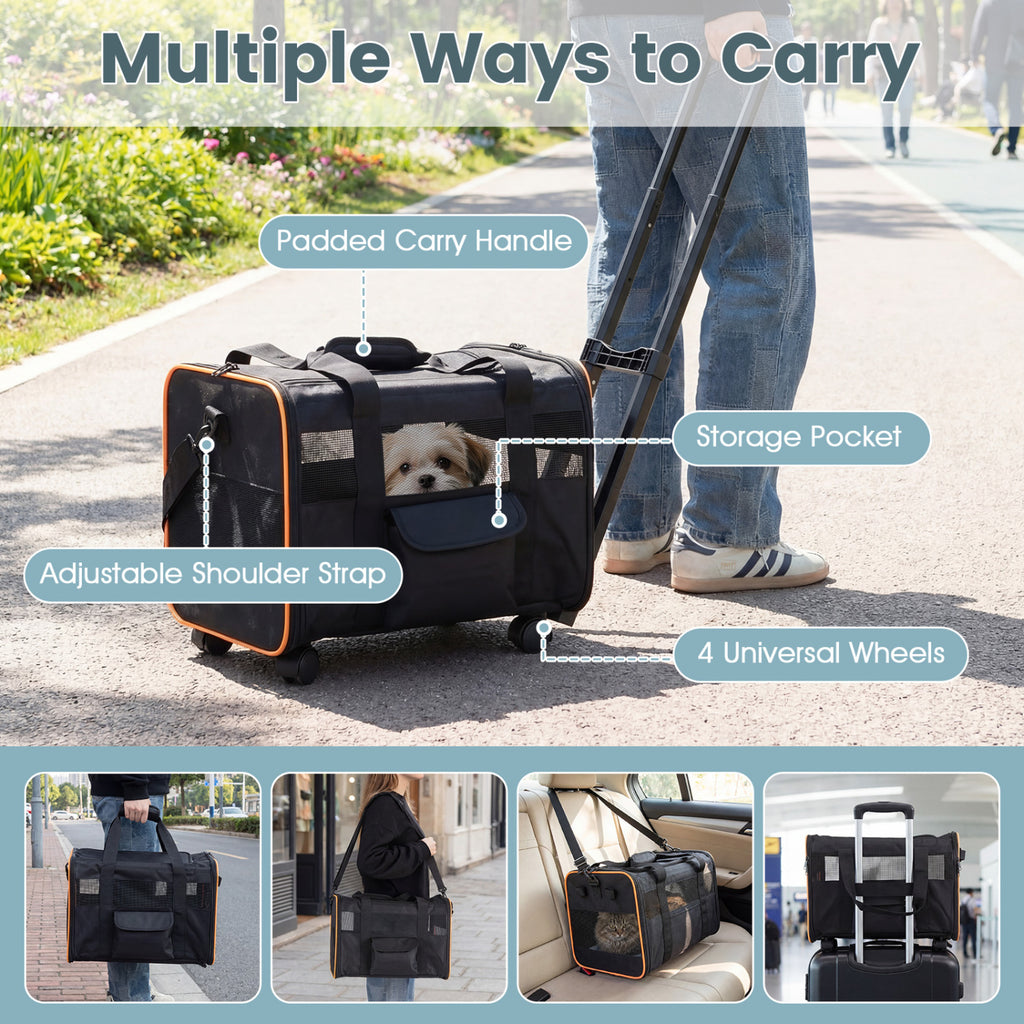 Rolling Pet Carrier Foldable Soft-sided Dog Travel Crate