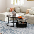 Round Coffee Table Set of 2 31.5" and 24" Circle Cocktail Table with Fabric Storage Basket-Gray