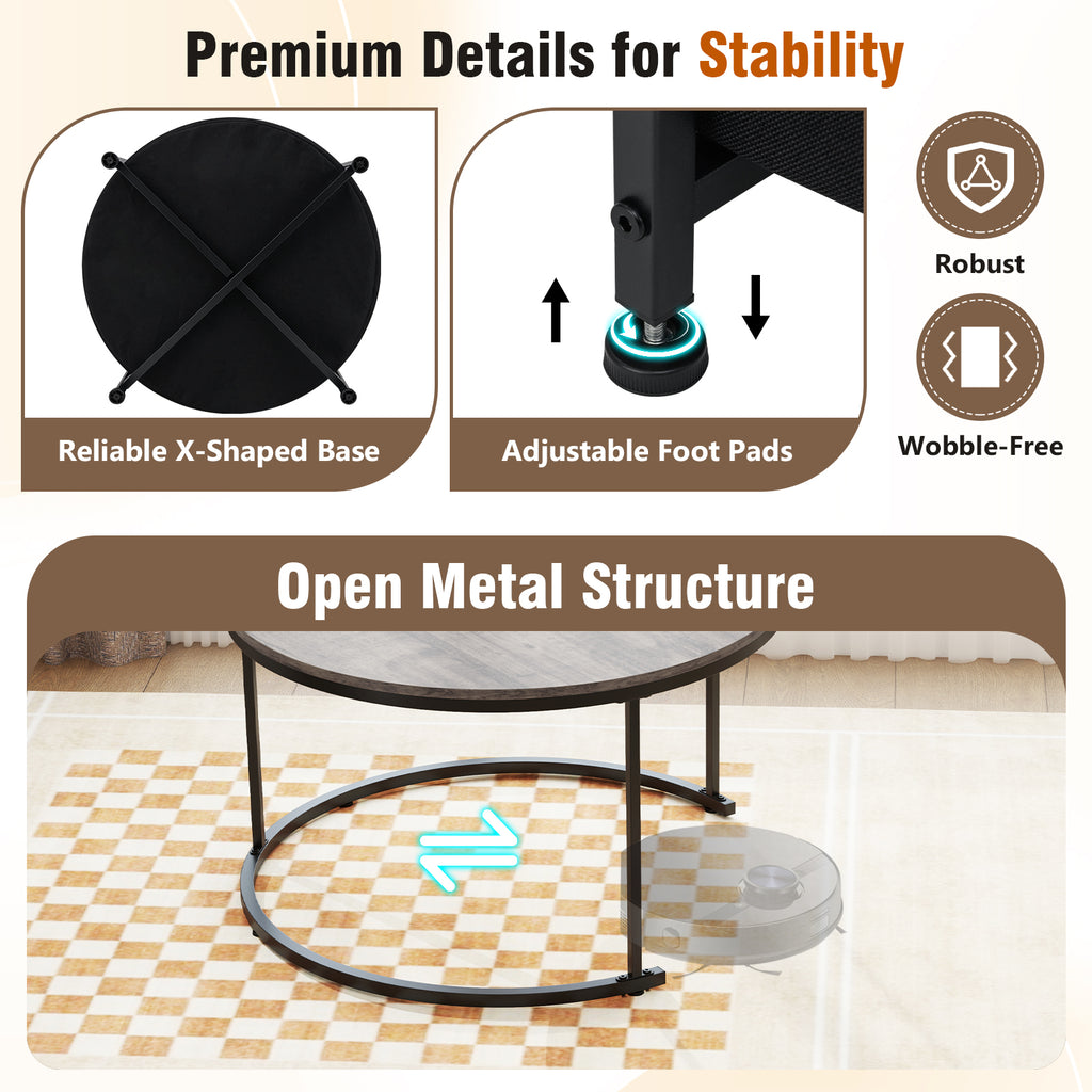 Round Coffee Table Set of 2 31.5" and 24" Circle Cocktail Table with Fabric Storage Basket-Gray