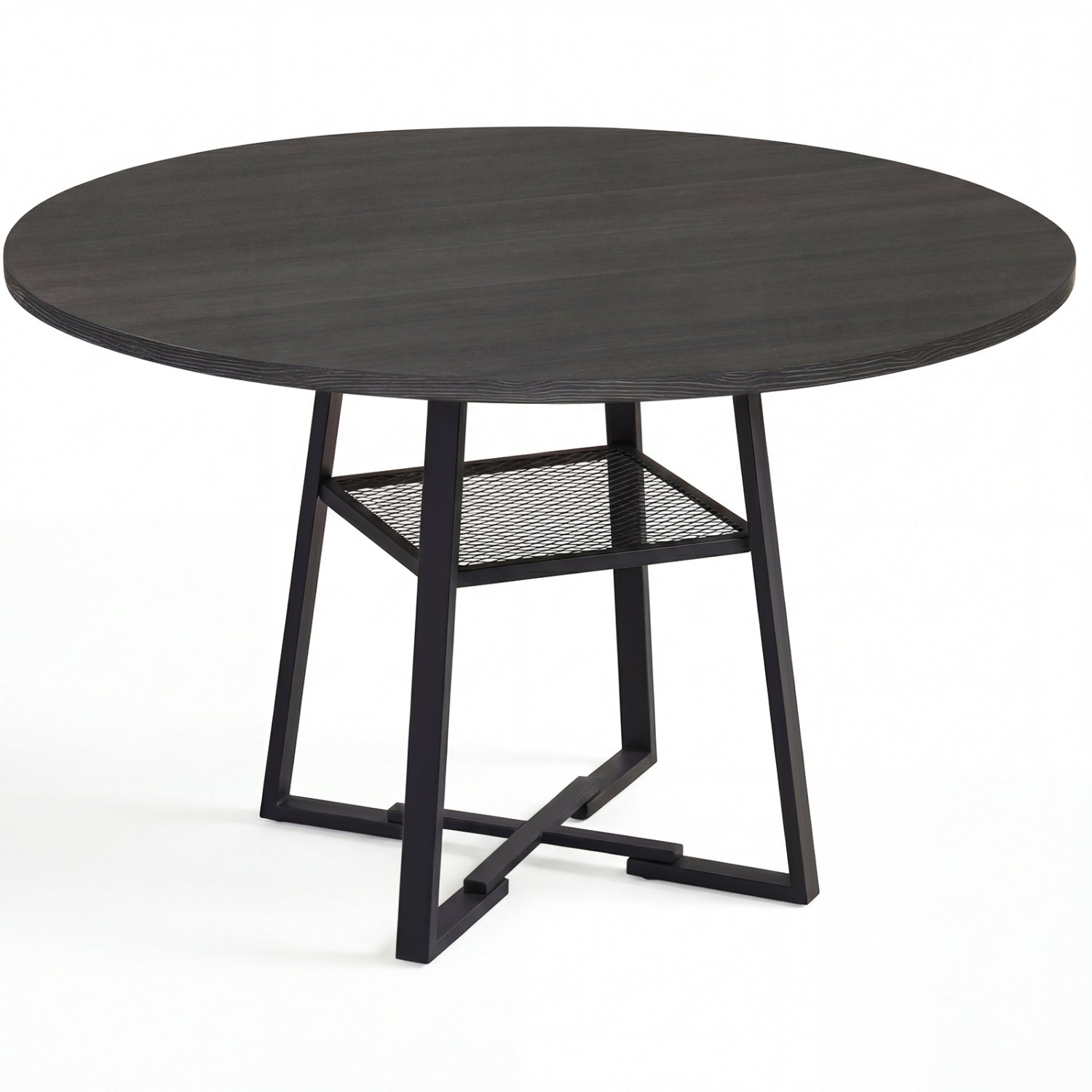 Round Dining Table for 4-6 with Storage Shelf and Metal Legs-Black
