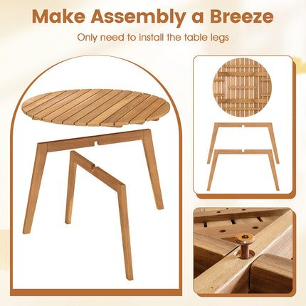 Round Outdoor Acacia Wood Side Table with Slatted Tabletop