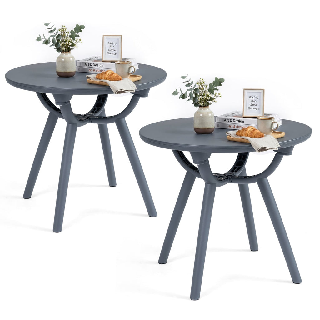 Tables d'appoint de rangement rondes pour patio et balcon - lot de 2