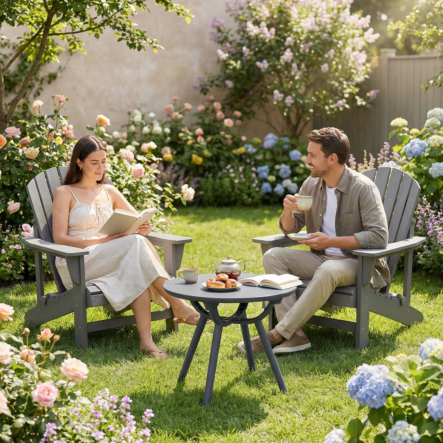 Tables d'appoint de rangement rondes pour patio et balcon - lot de 2