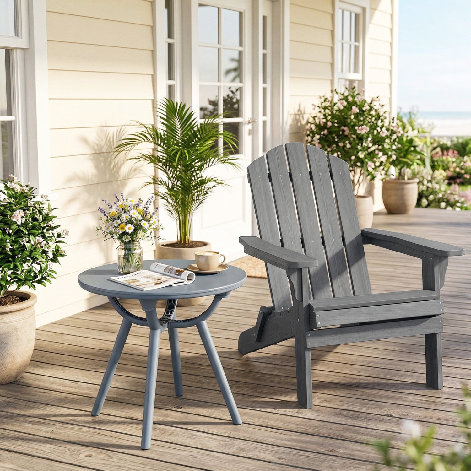 Tables d'appoint de rangement rondes pour patio et balcon - lot de 2