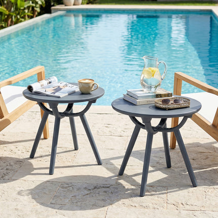 Round Patio Storage Side Table for Poolside and Balcony-set of 2