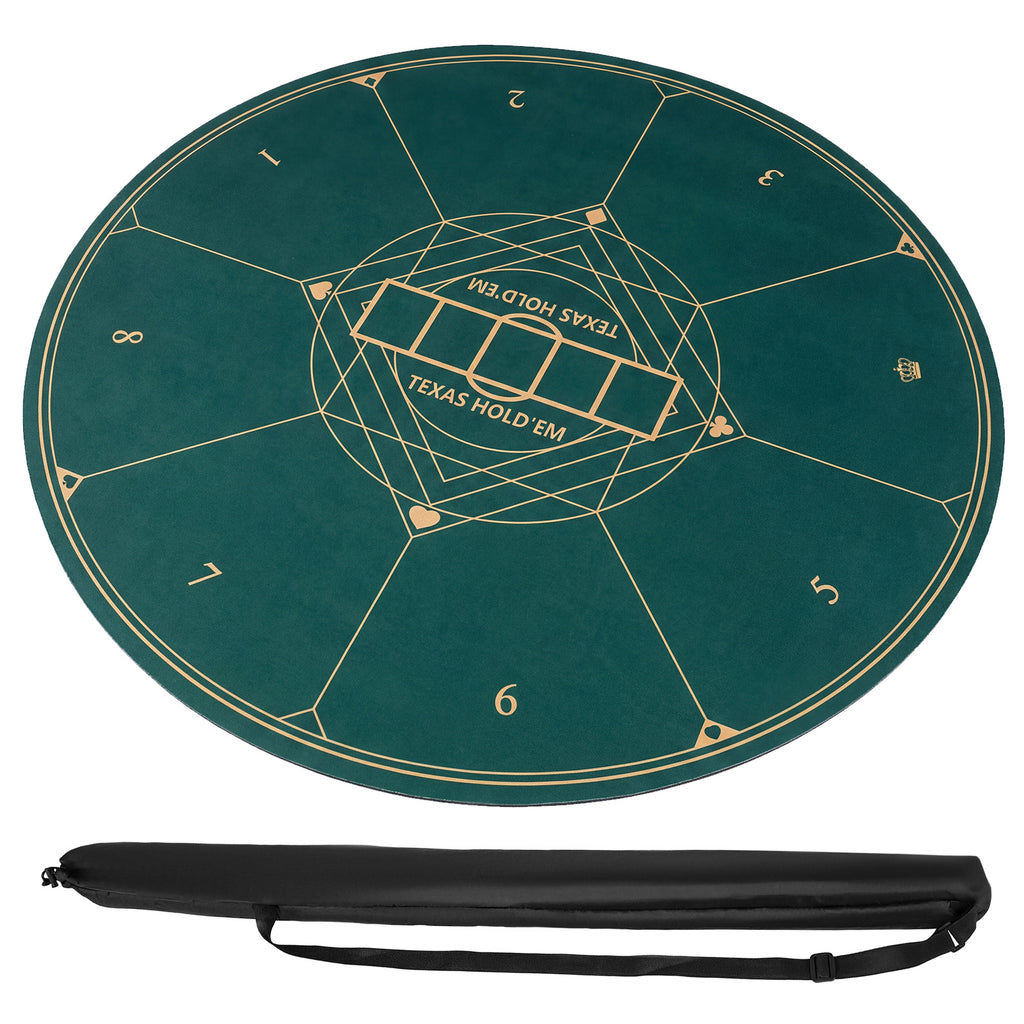 Round Poker Mat for Texas Hold'em 40 inch Portable Foldable Anti-Slip Rubber Base Table Layout-Green