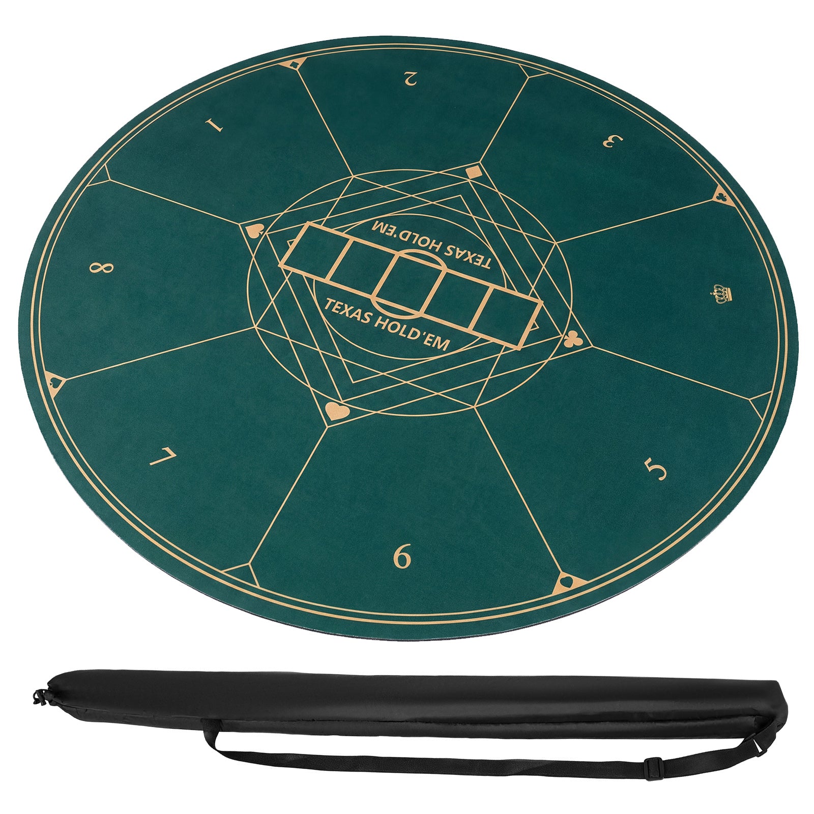 Round Poker Mat for Texas Hold'em 40 inch Portable Foldable Anti-Slip Rubber Base Table Layout-Green