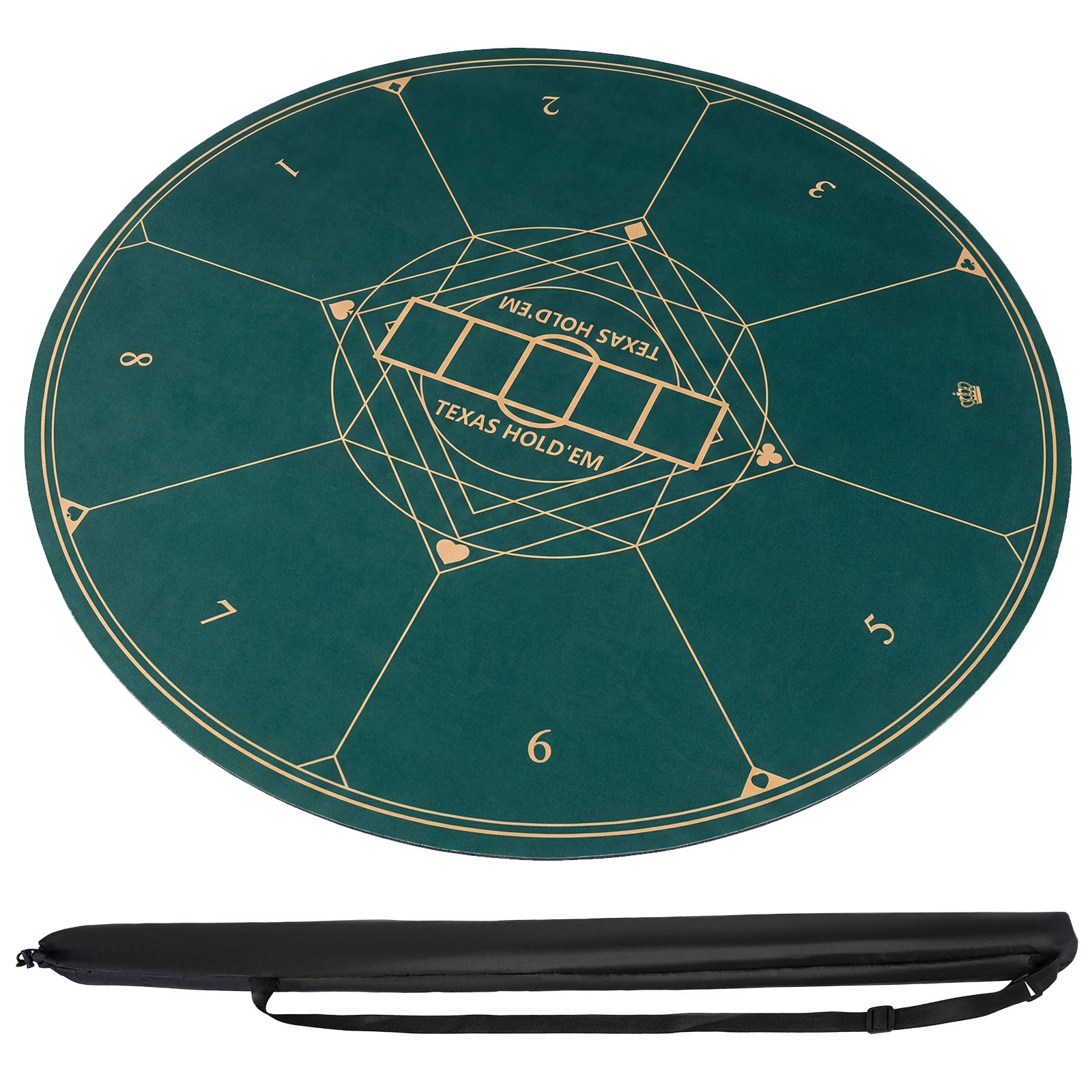Round Poker Mat for Texas Hold'em 47" with Carrying Bag for 8-Player-Green