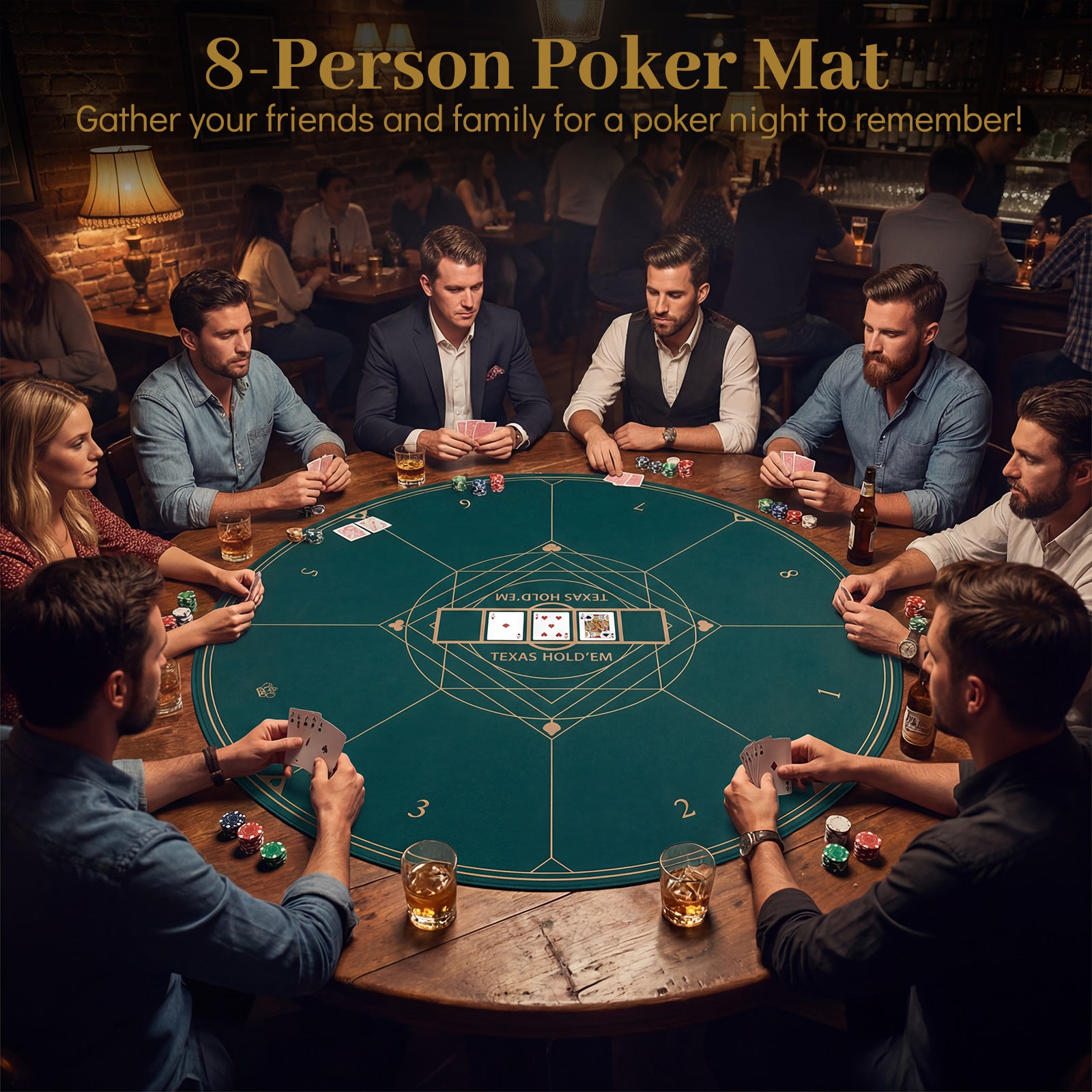 Round Poker Mat for Texas Hold'em 47" with Carrying Bag for 8-Player-Green
