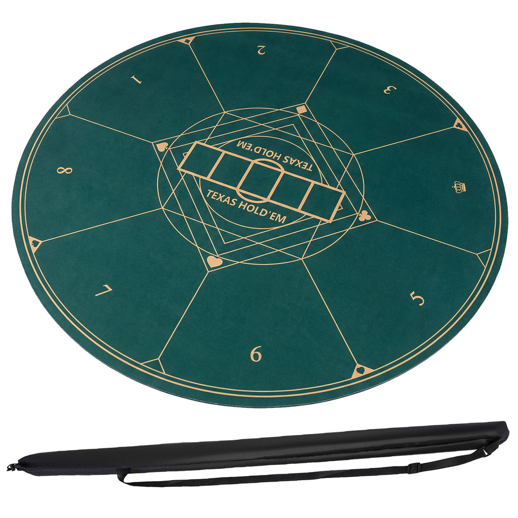 Round Poker Mat for Texas Hold'em 55 inch Portable Foldable Anti-Slip Rubber Base Table Layout-Green