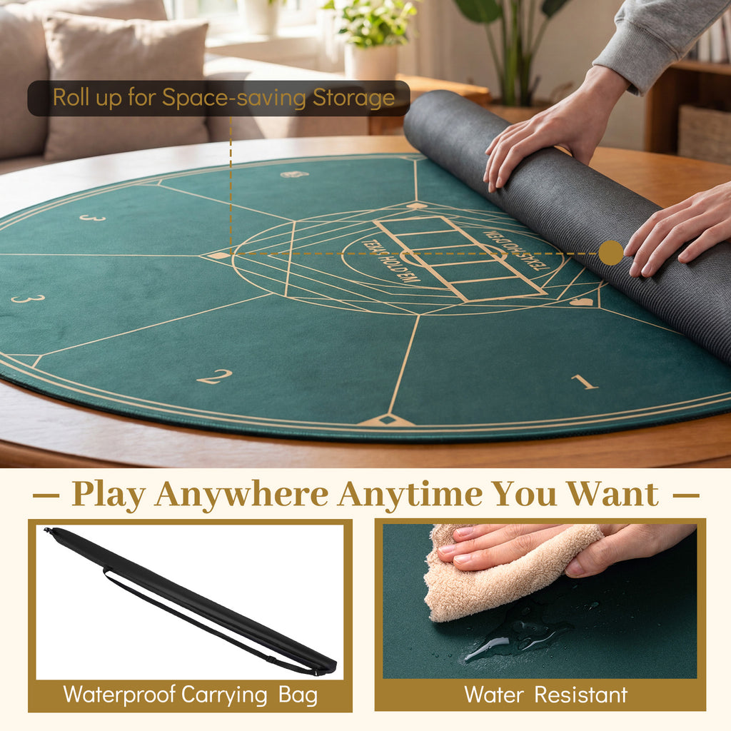 Round Poker Mat for Texas Hold'em 55 inch Portable Foldable Anti-Slip Rubber Base Table Layout-Green