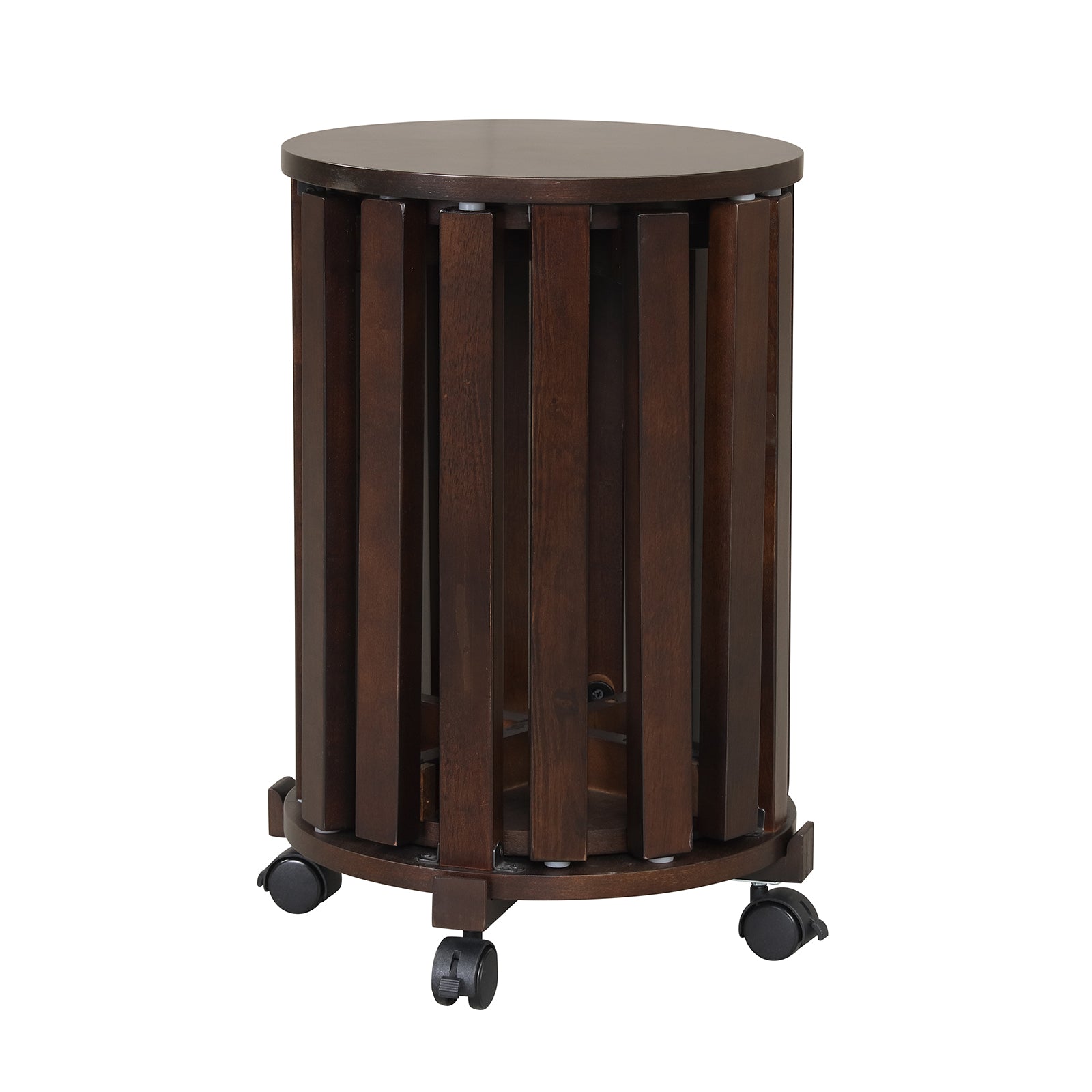 Round Portable Wood Nesting Stools with Locking Casters-Walnut