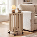 Round Portable Wood Nesting Stools with Locking Casters-Natural