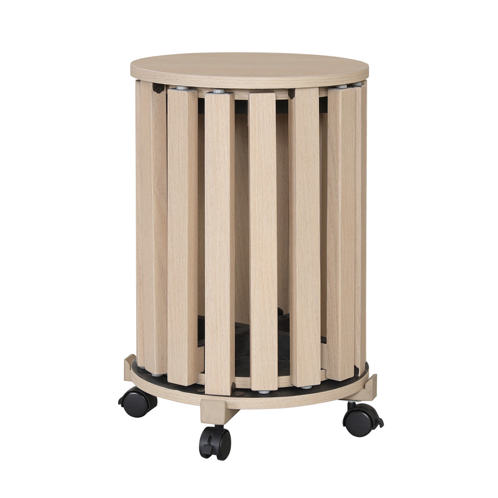 Round Portable Wood Nesting Stools with Locking Casters-Natural