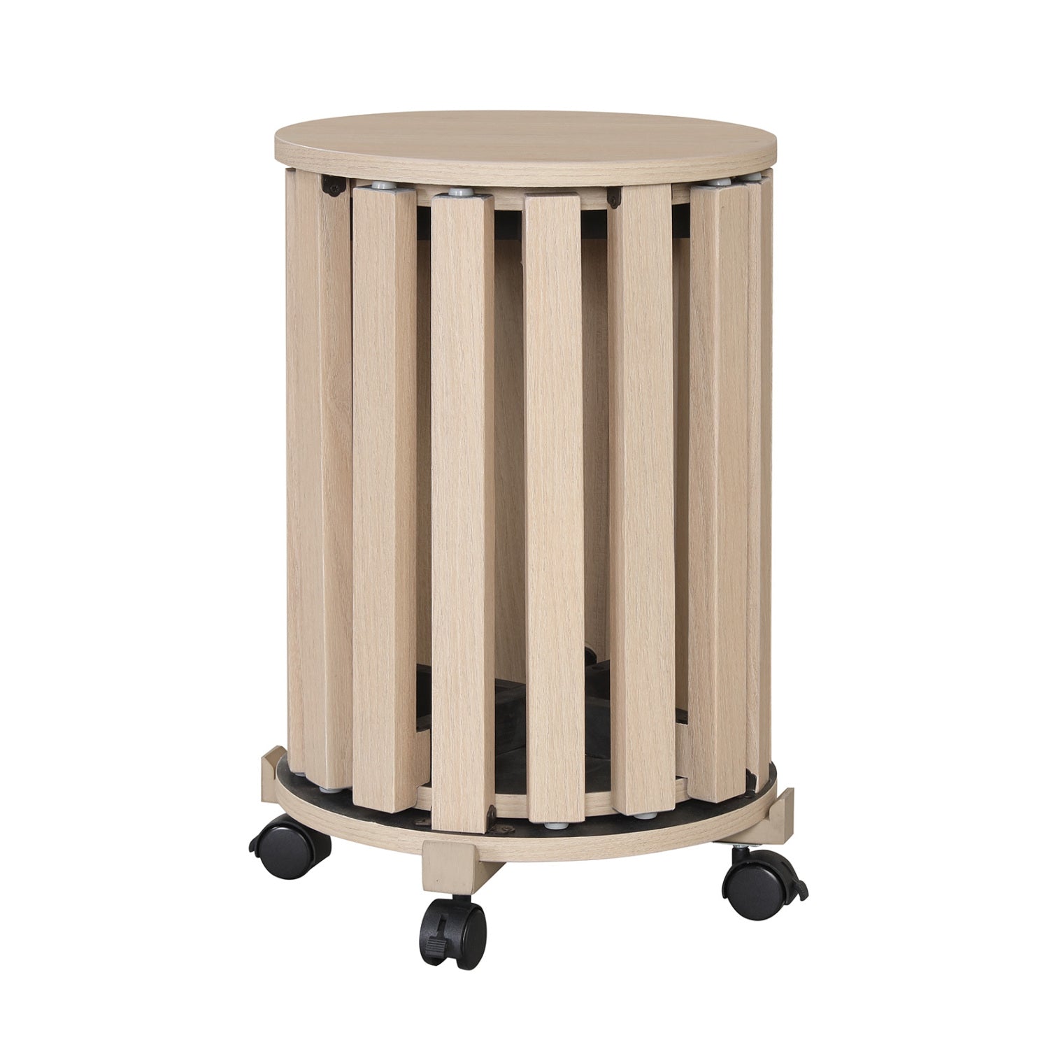 Round Portable Wood Nesting Stools with Locking Casters-Natural