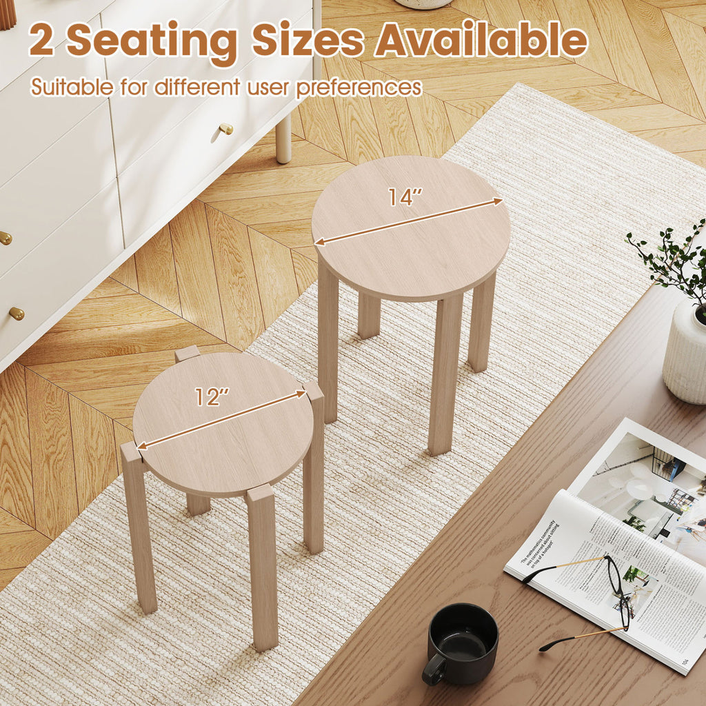 Round Portable Wood Nesting Stools with Locking Casters-Natural