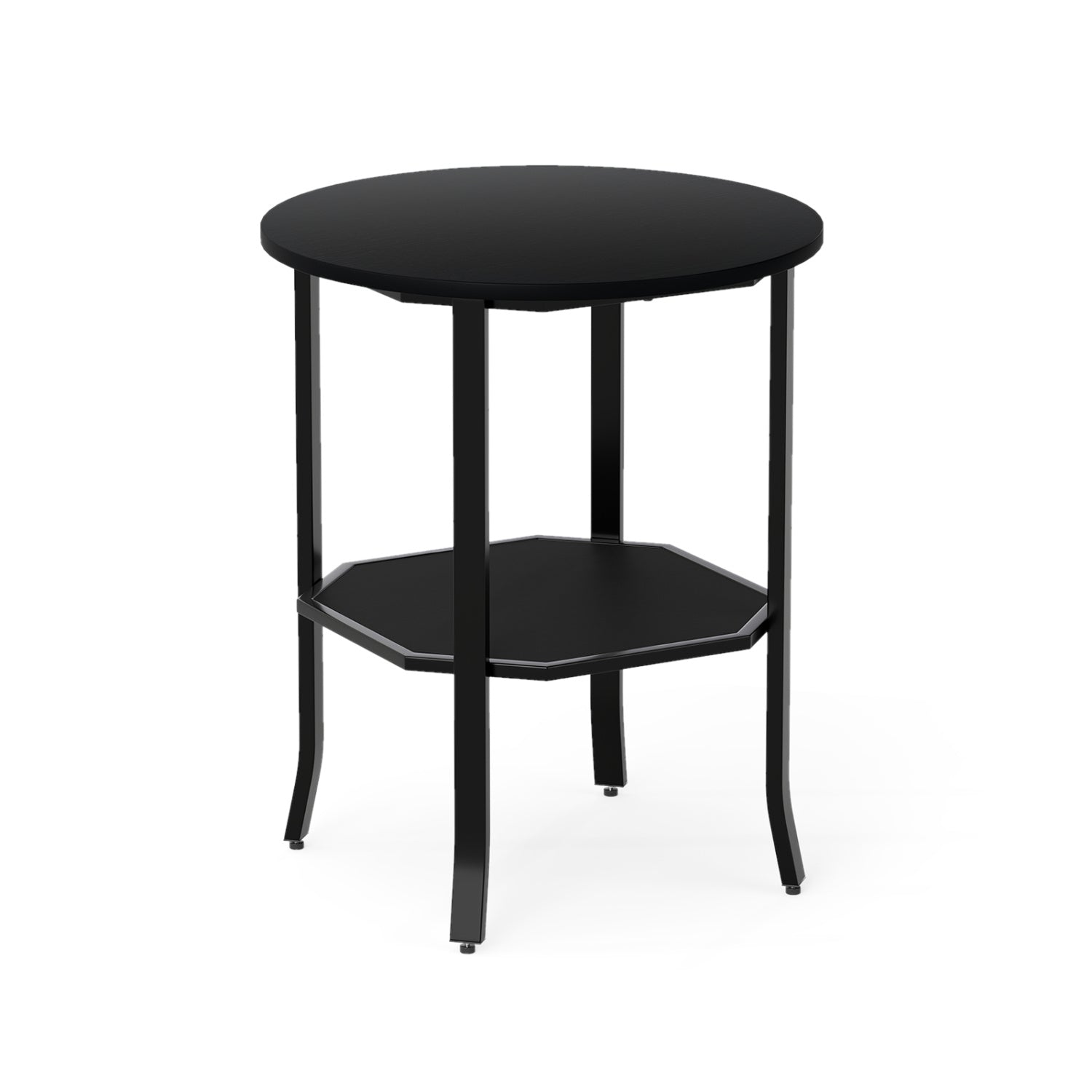Round Side Table Small End Table with Storage Shelf 2-Tier Nightstand for Small Space-Black