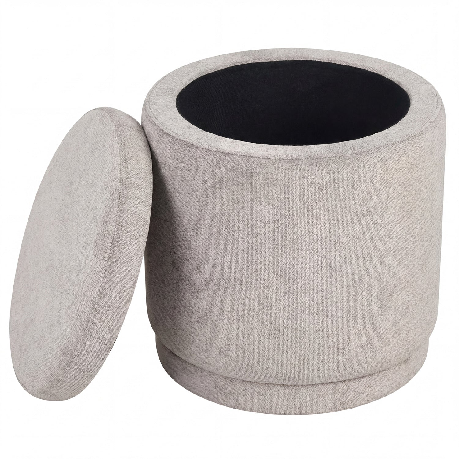 Round Storage Ottoman Foot Rest with Removable Lid and Acacia Wood Frame-Beige