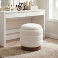 Round Storage Ottoman with Acacia Wood Frame for Living Room-White