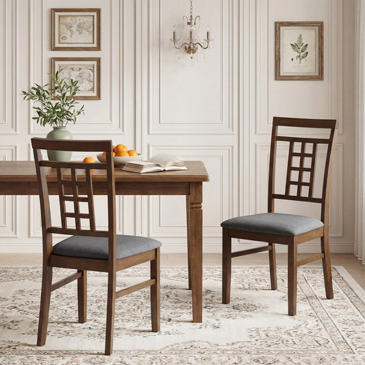 Rubber Wood Dining Chairs Set of 4 with Lattice Back-Brown