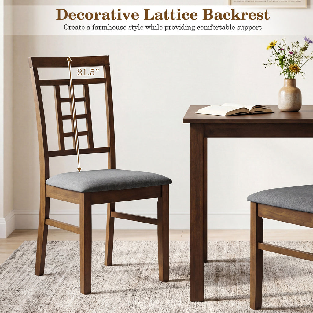 Rubber Wood Dining Chairs Set of 4 with Lattice Back-Brown