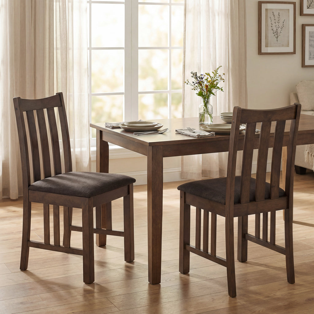 Rubber Wood Dining Chairs Side Chairs Set of 2 with Slat Back-Brown