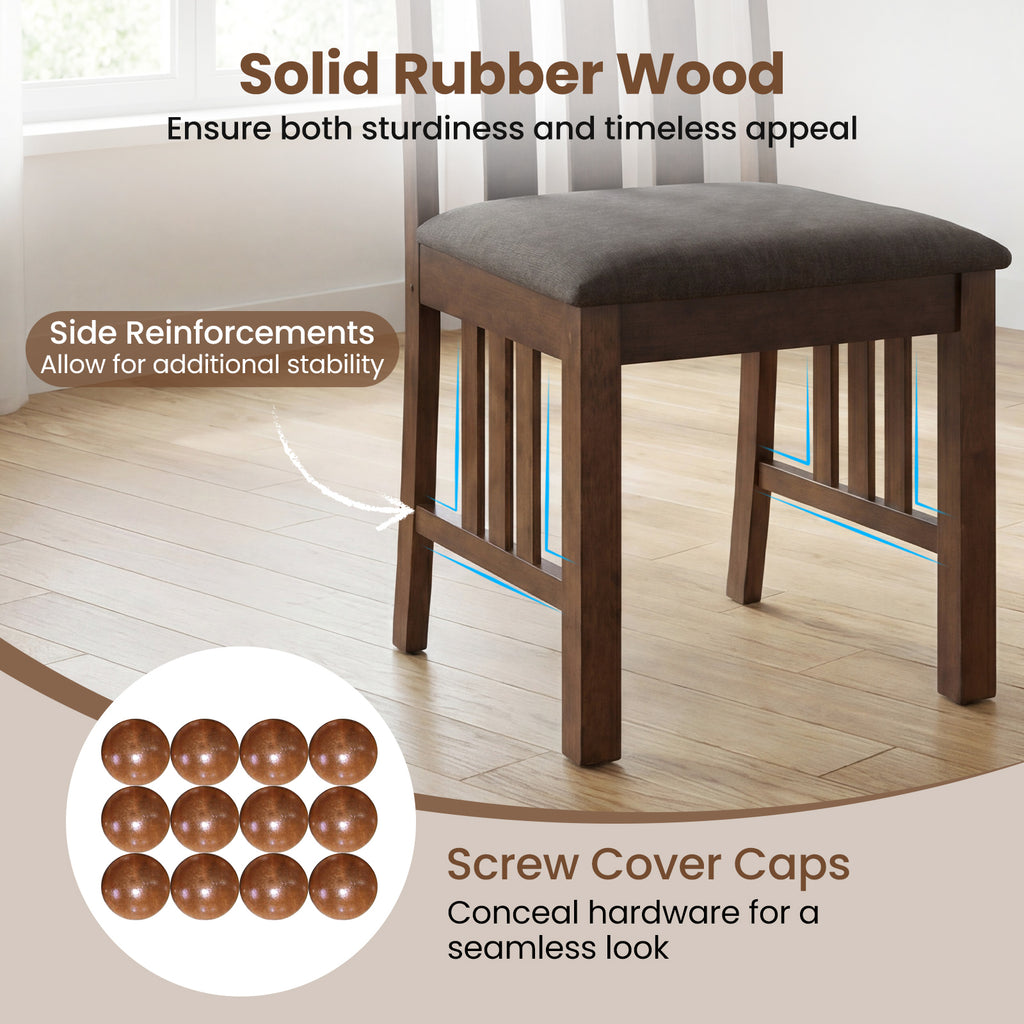 Rubber Wood Dining Chairs Side Chairs Set of 2 with Slat Back-Brown