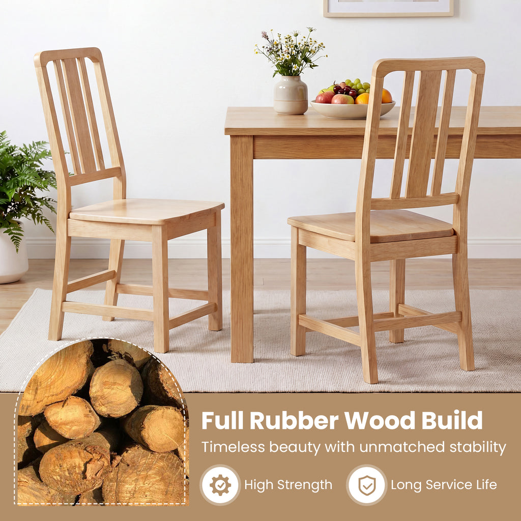 Rubber Wood Dining Chairs Set of 2 with Hollowed Backrest-Natural