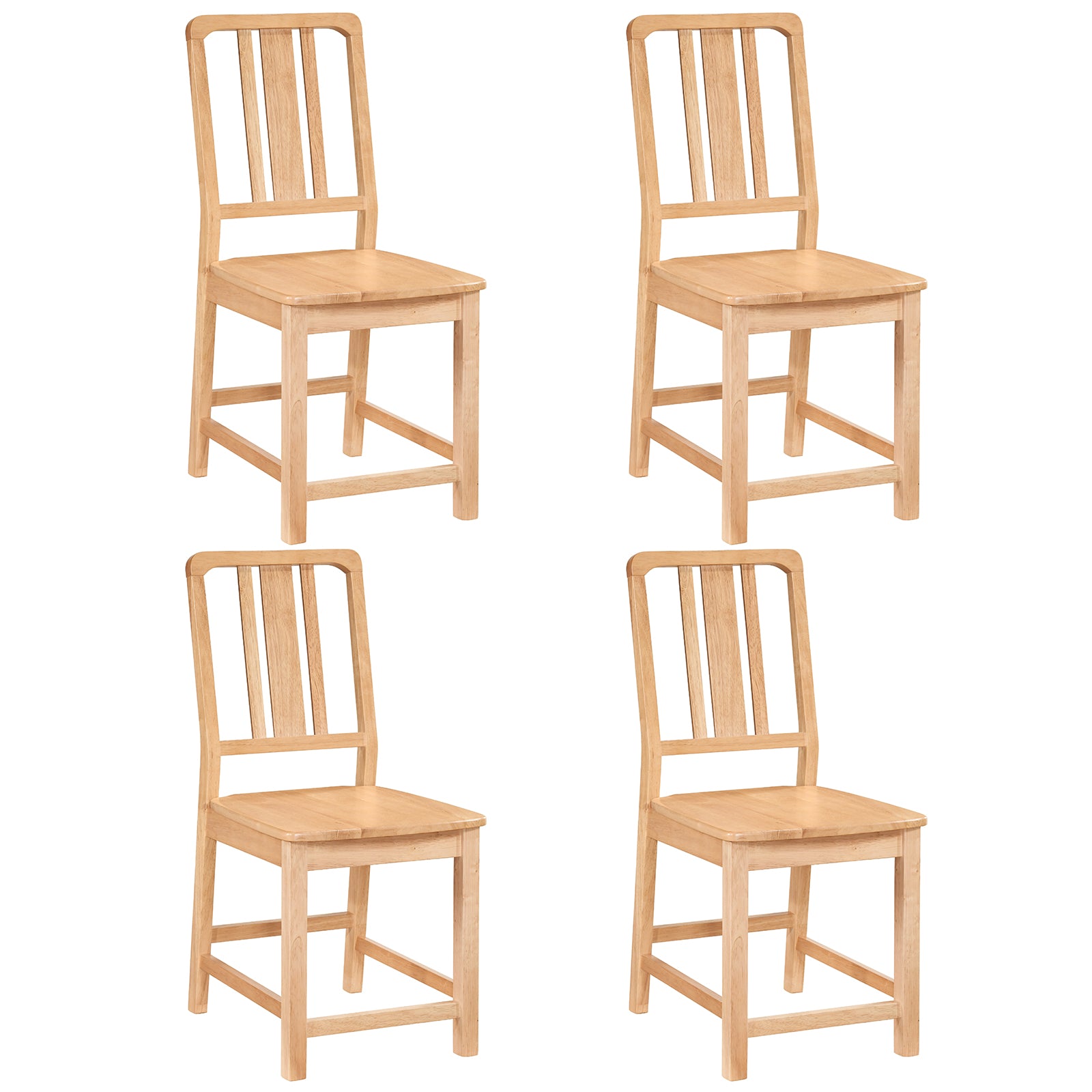 Rubber Wood Dining Chairs Set of 4 with Hollowed Backrest-Natural