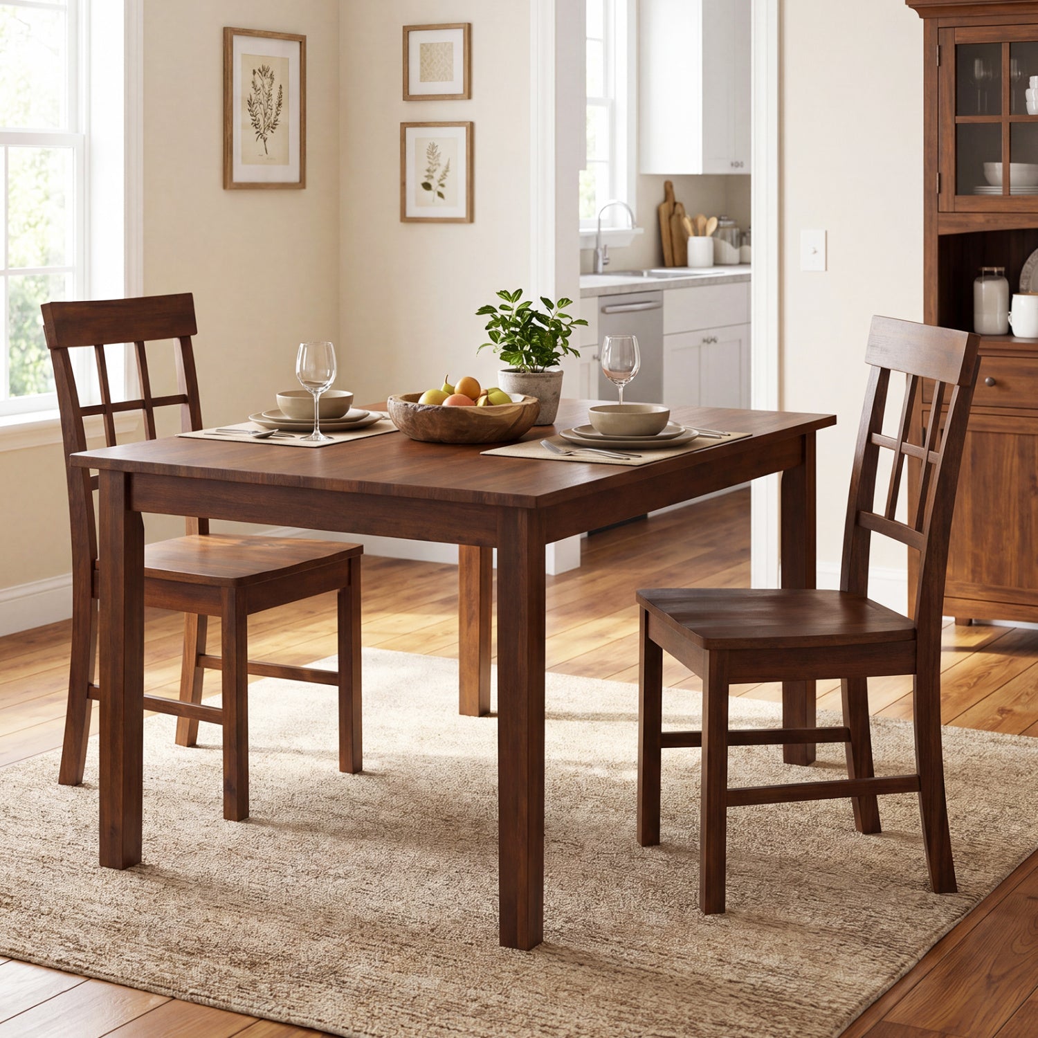 Rubber Wood Dining Chairs Set of 2 with High Backrests-Brown