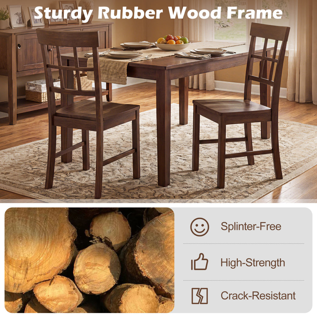 Rubber Wood Dining Chairs Set of 2 with High Backrests-Brown