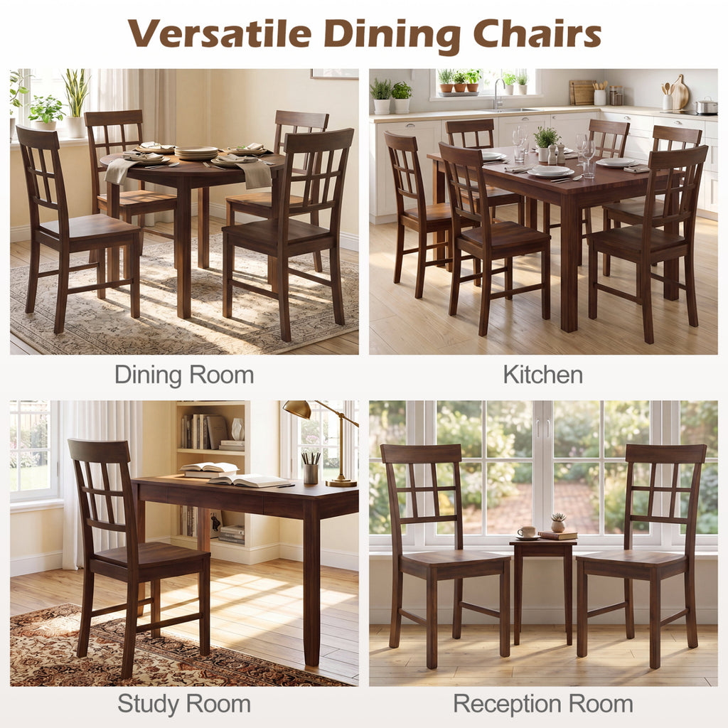 Rubber Wood Dining Chairs Set of 4 with High Backrests-Brown