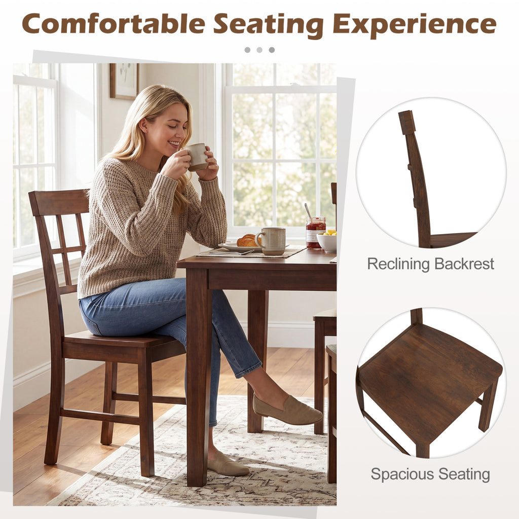 Rubber Wood Dining Chairs Set of 4 with High Backrests-Brown