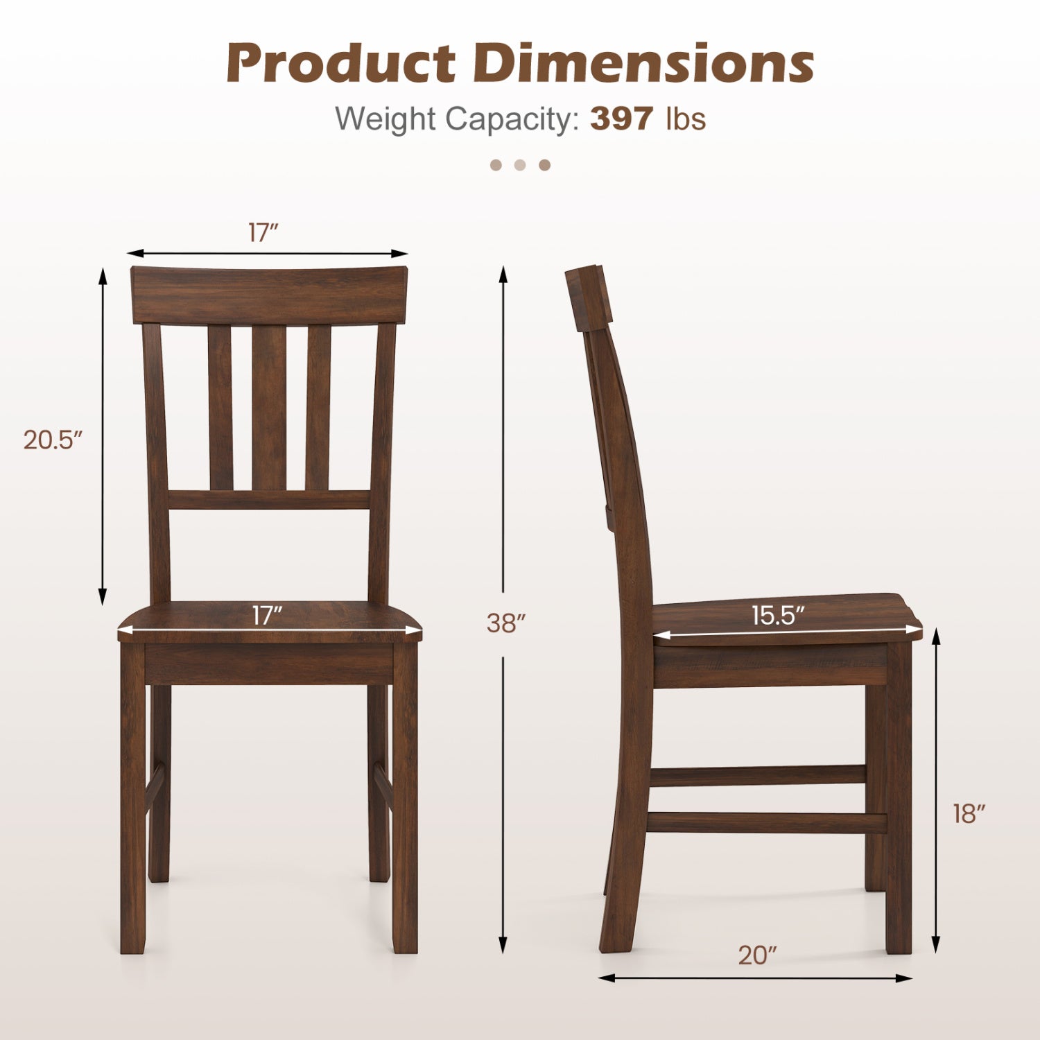 Rubber Wood Dining Chairs Set of 4 with High Slat Backrests-Brown