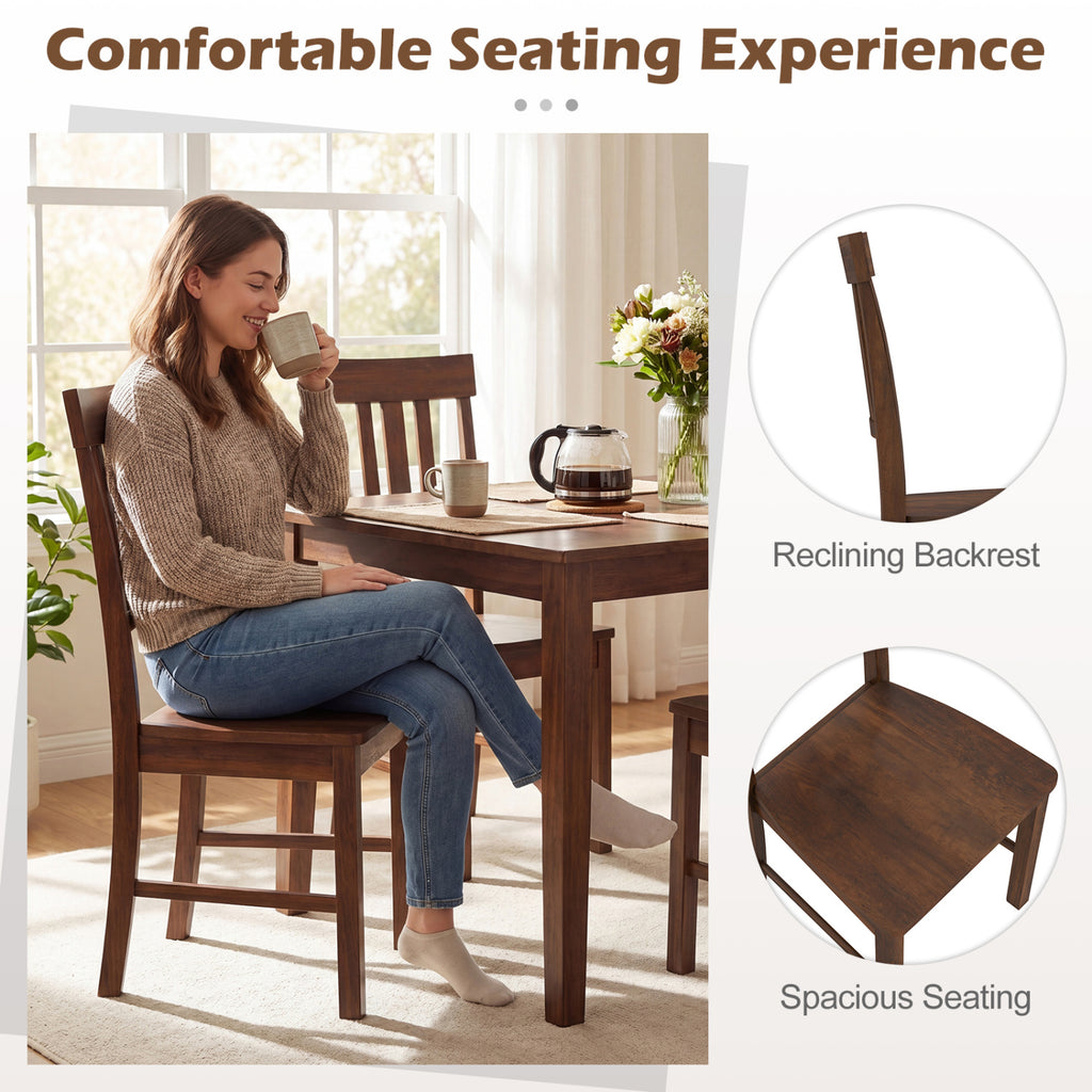 Rubber Wood Dining Chairs Set of 4 with High Slat Backrests-Brown