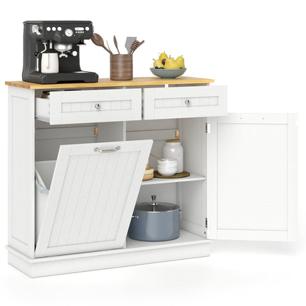 Rubber Wood Kitchen Trash Cabinet with Single Trash Can Holder and Adjustable Shelf-White