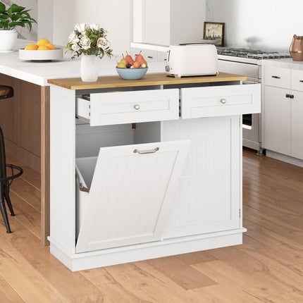 Rubber Wood Kitchen Trash Cabinet with Single Trash Can Holder and Adjustable Shelf-White