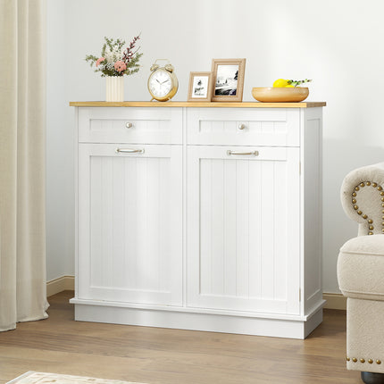 Rubber Wood Kitchen Trash Cabinet with Single Trash Can Holder and Adjustable Shelf-White