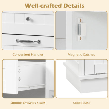 Rubber Wood Kitchen Trash Cabinet with Single Trash Can Holder and Adjustable Shelf-White