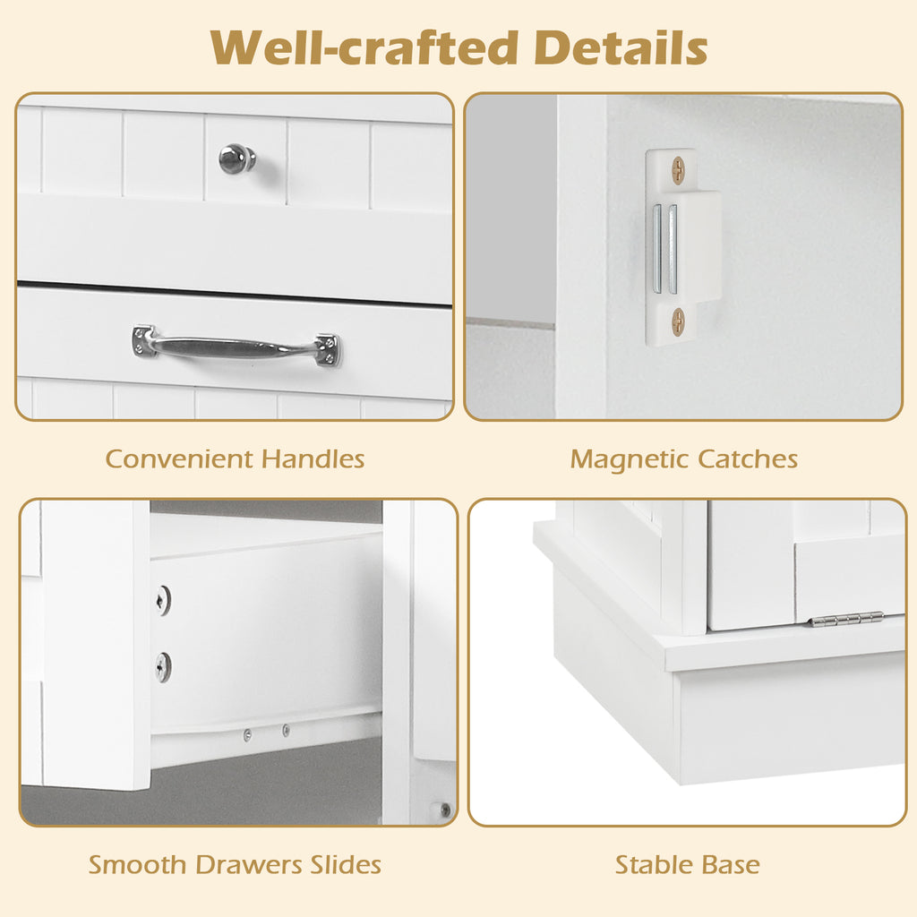 Rubber Wood Kitchen Trash Cabinet with Single Trash Can Holder and Adjustable Shelf-White