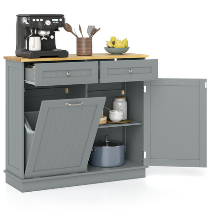 Rubber Wood Kitchen Trash Cabinet with Single Trash Can Holder and Adjustable Shelf-Gray